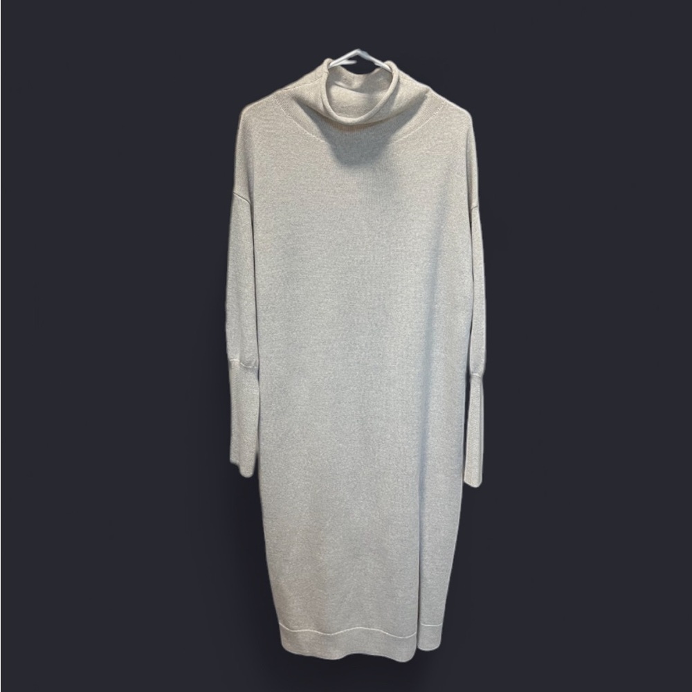 Wilfred 100% Merino Wool Cream Mock Neck Sweater Dress w/ Front Slit – Size S - Picture 3 of 10